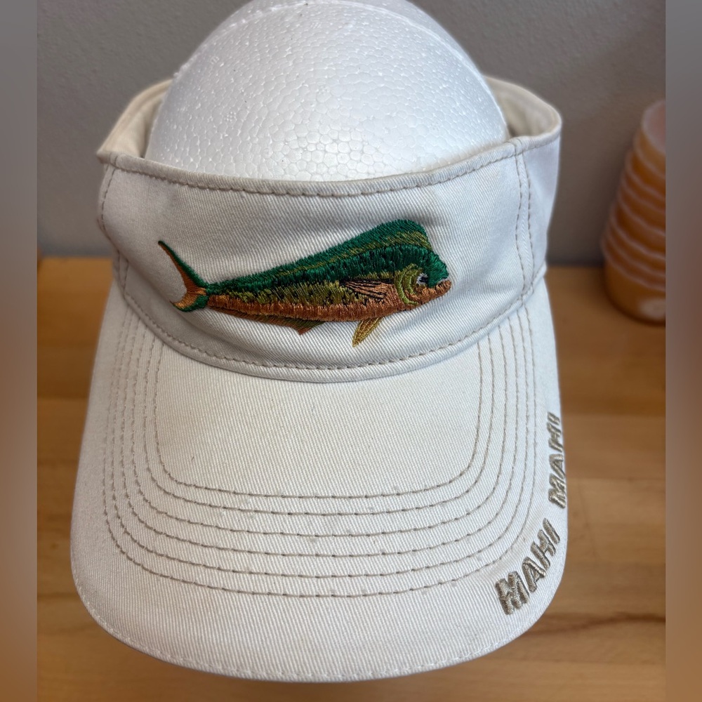 Mahi Mahi Visor Golf Hat Cap Adjustable. Beige. Very Clean. Florida Dolphin.
